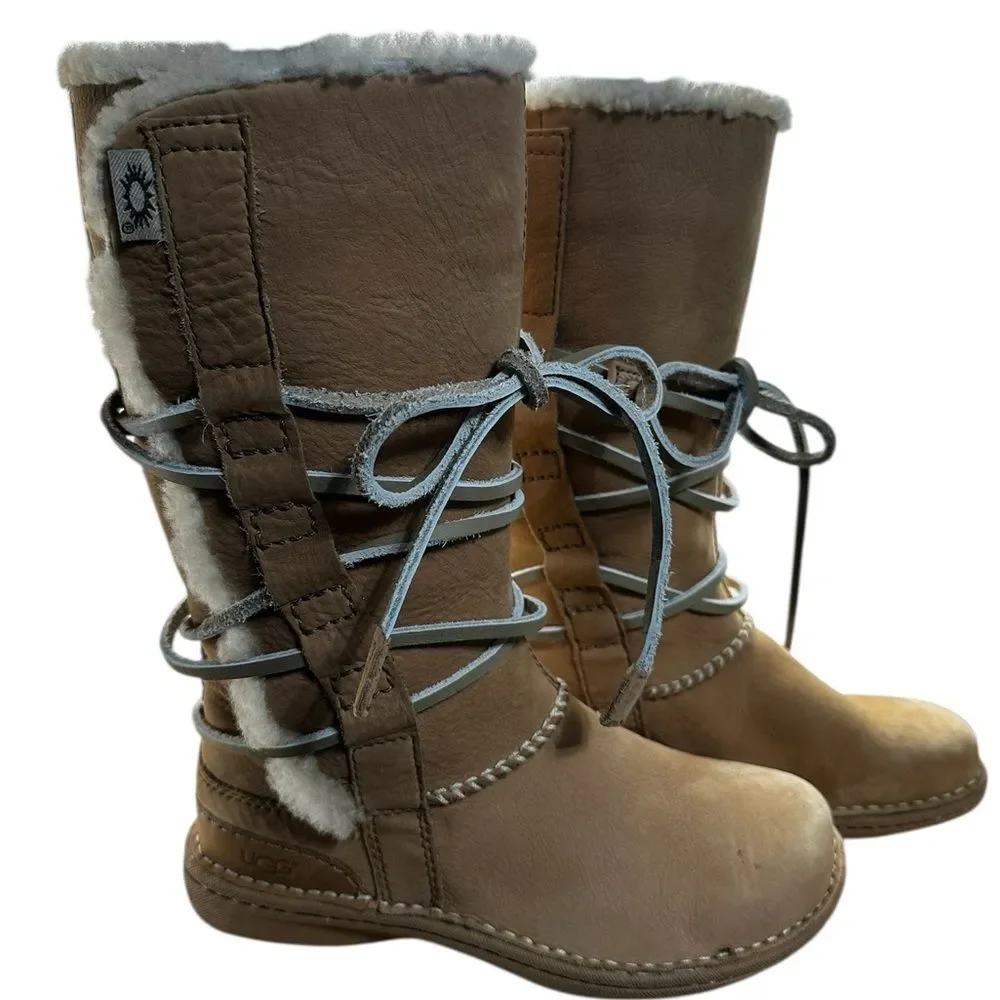 UGG Australia Catalina Tall Boots Honey Bun Womens 5 EU 36 Shearling Leather